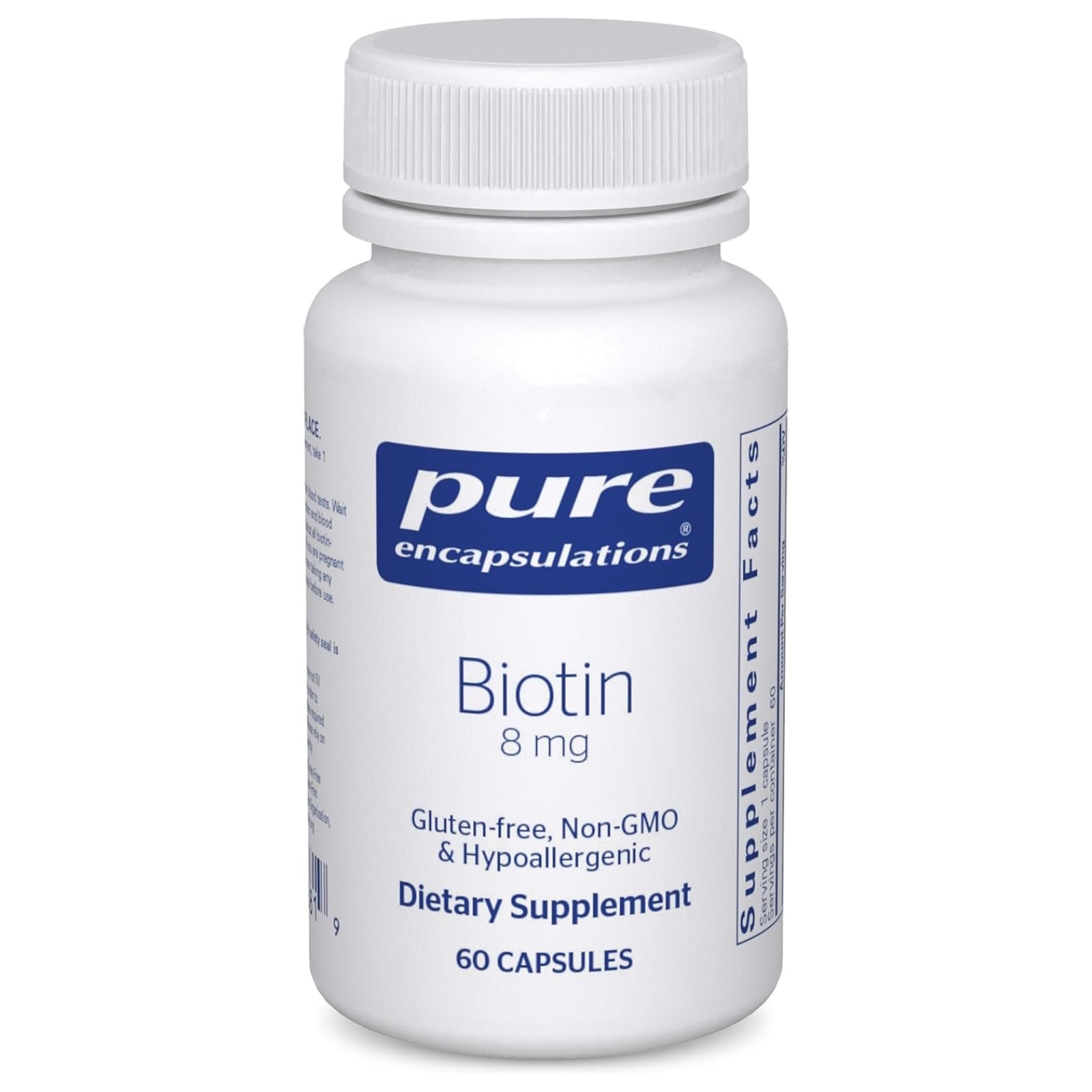 Pure Encapsulations, Biotin 8 mg, 60 Capsules UPC 766298006819 | Hilife Vitamins